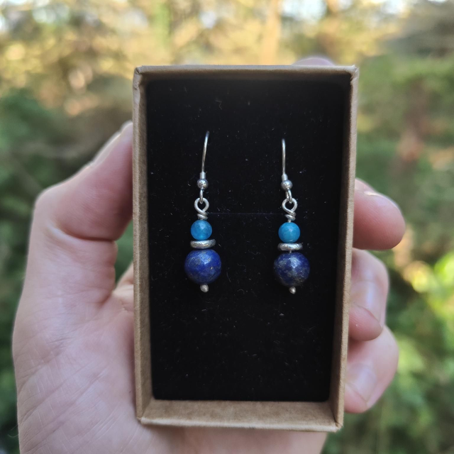 Boucles d'oreilles "Harmonie" Double : Lapis Lazuli et Apatite