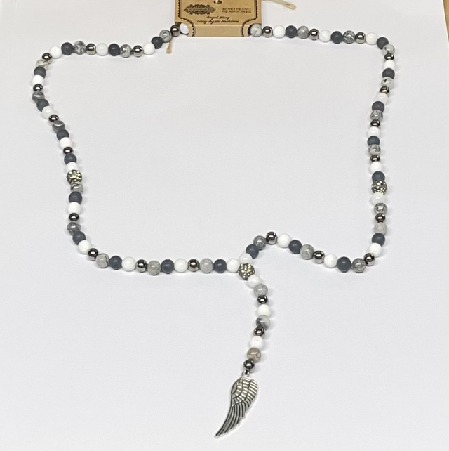 Grey Agate Angel Wing  Necklace 