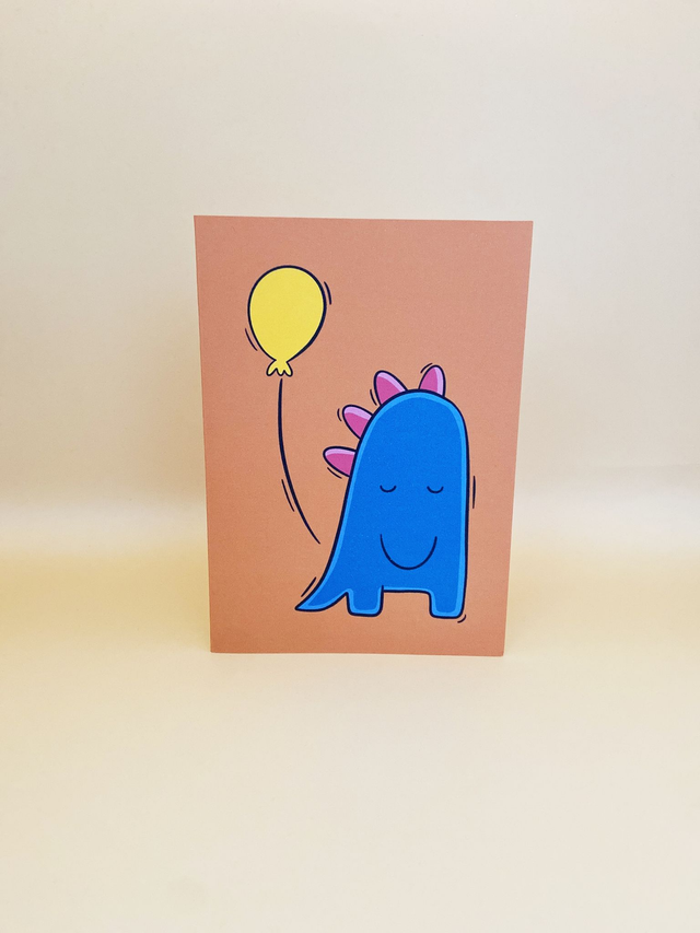 Little blue monster greeting card