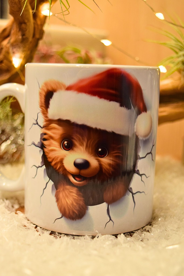 Christmas Bear Cub Santa Hat Mug – Festive Orca-Coated Ceramic (310ml)
