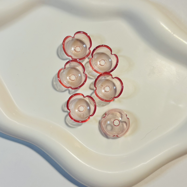 Flower acrylic bead caps x 6 in pink translucent