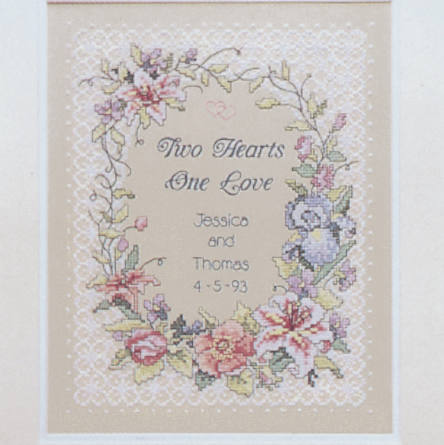 Two Hearts Wedding Sampler Stamped Cross Stitch by Dimensions