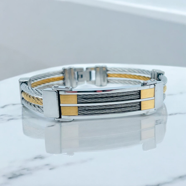 Bracelet triple corde or et argent