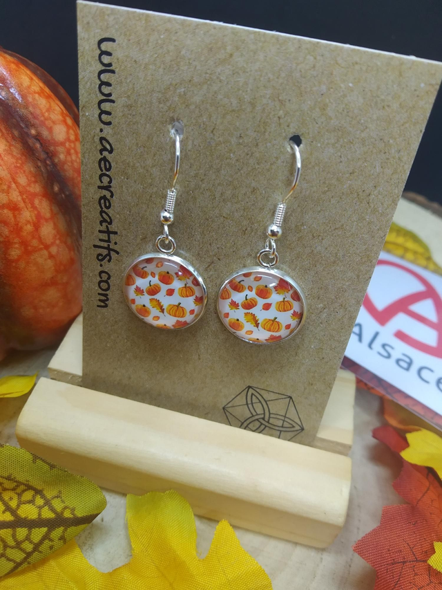 Boucles d&#039;oreilles cabochons citrouilles orange 