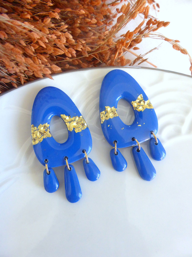 Boucles d'oreilles ajourées bleues- Nuit dorée