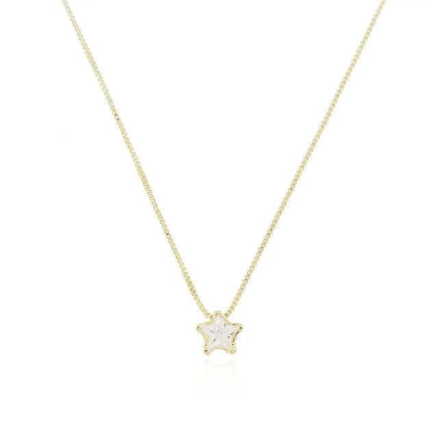 Colar Ponto de Luz Estrela Zircônia 40cm+5cm - Ouro