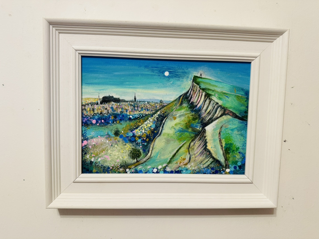 Original Painting- Cityscape- Edinburgh- Salisbury Craggs- To Steal a Kiss at Midnight
