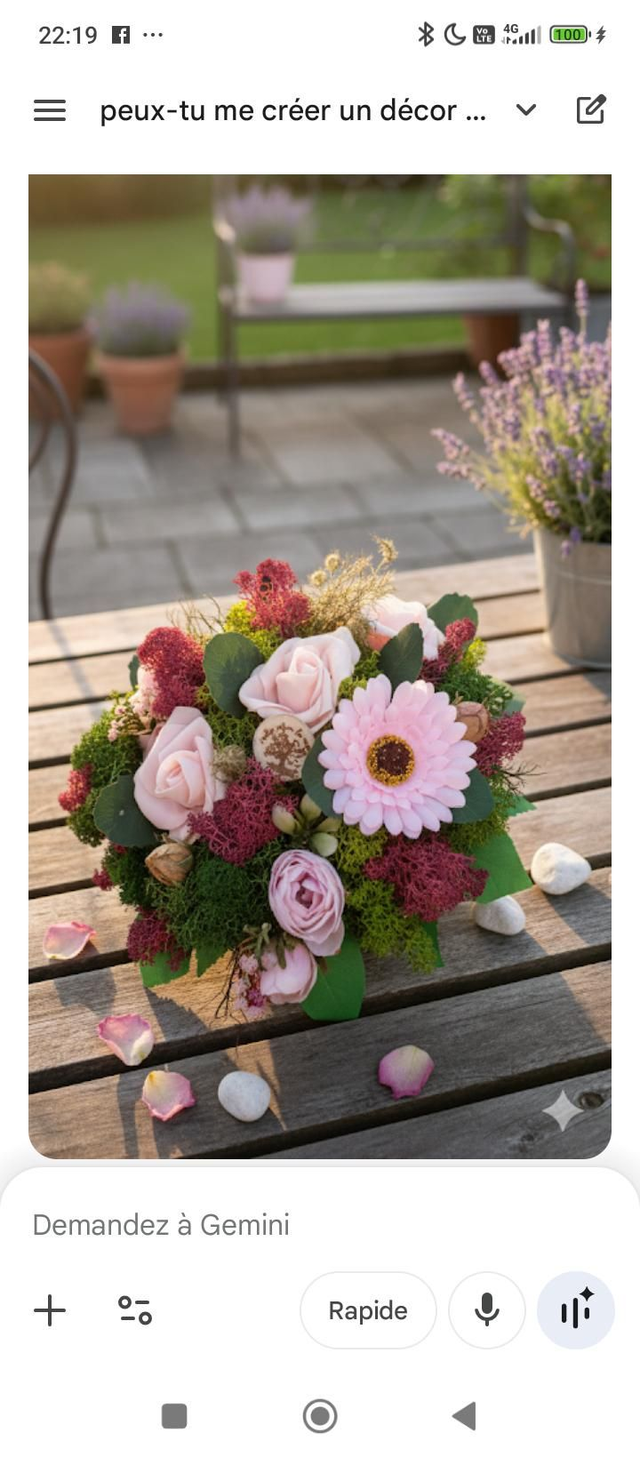 Bouquet rond rose pale éternel semi naturel (papier, mousse d'island)