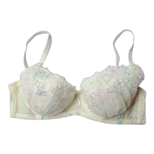 White + multicolour floral embroidered Japanese Bra UK 32B