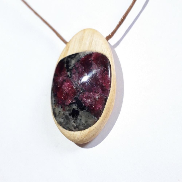 Eudialyte Necklace with hand carved Palo Santo wood