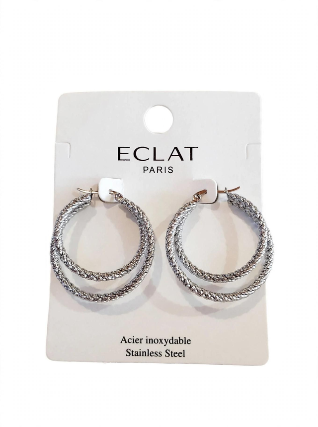 Créoles Doubles Torsadées Argentées - Eclat Paris - Acier Inoxydable