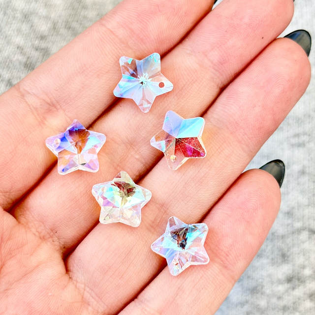 10 x Aura AB crystal glass star pendants