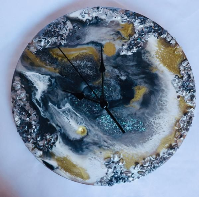 Resin Clock Fluid Art - Black Space