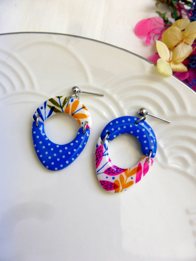 Boucles d'oreilles asymétriques - Pigment de feuilles