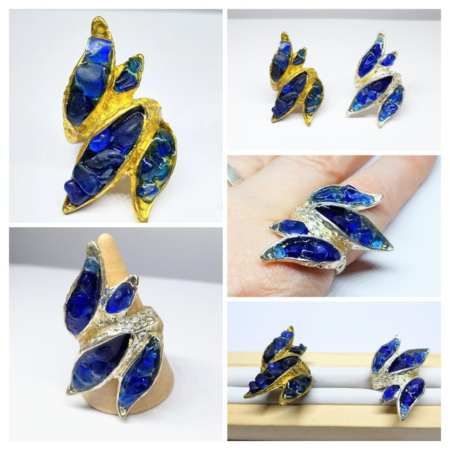 Claw Ring with Inlaid Berwickshire, Scottish Seaglass