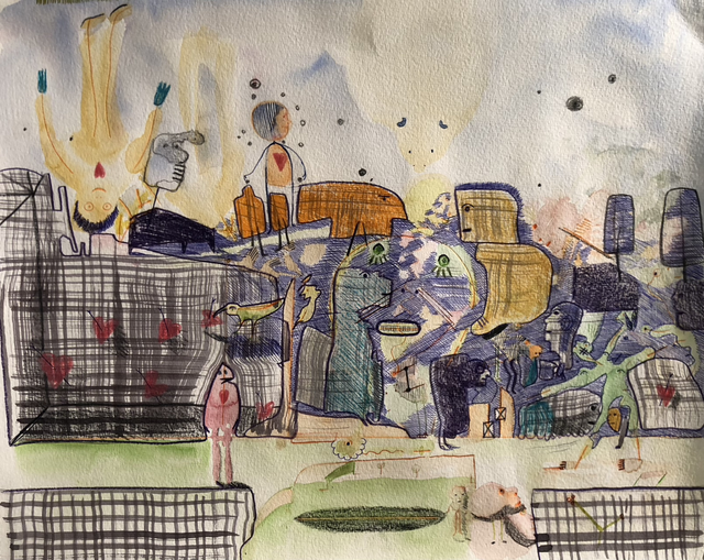 La vie citadine 36x48 cm Technique mixte