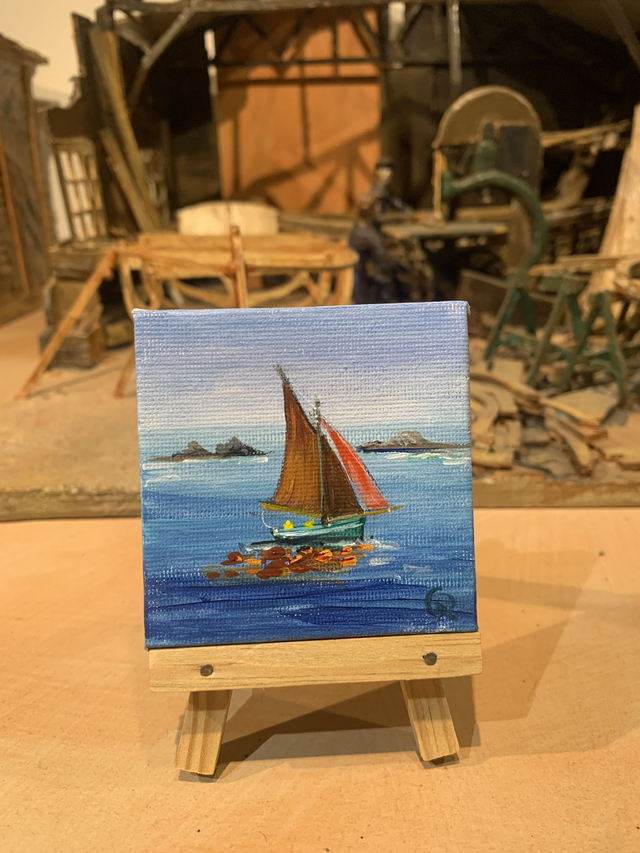 Tableau 7x7 sur toile Fleur des Îles et son chevalet