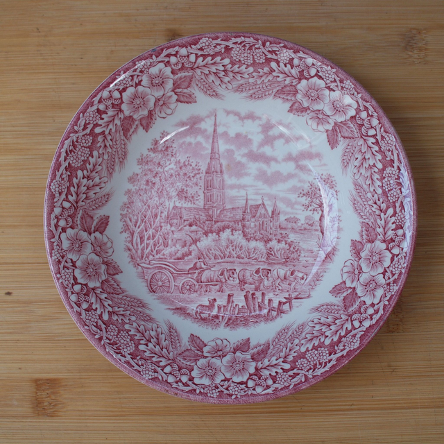 Broadhurst | Diep bord Serveerschaal (diameter 20,0 cm | hoogte 4,0 cm) &#039;English Country Style&#039; motief in roze kleur | Vintage