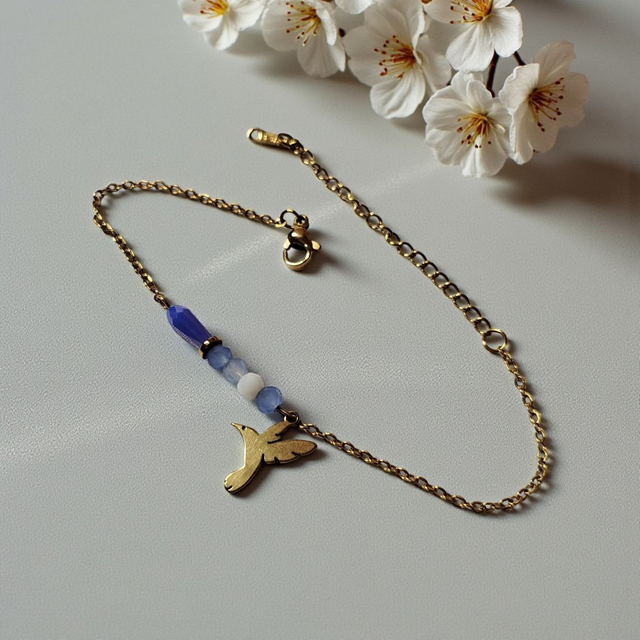 Bracelet acier inoxydable bleu saphir et doré