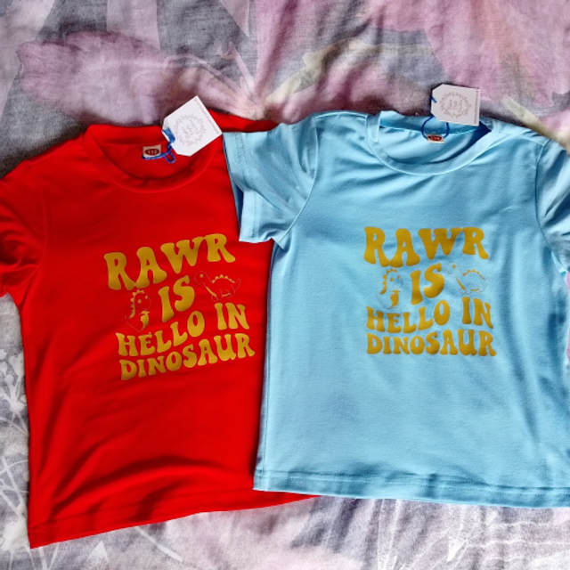 Boys Rawr Is Hello In Dinosaur Graphic Blue Or Red T-Shirt - Boys T-shirt - 3-4 &amp; 4-5 Years