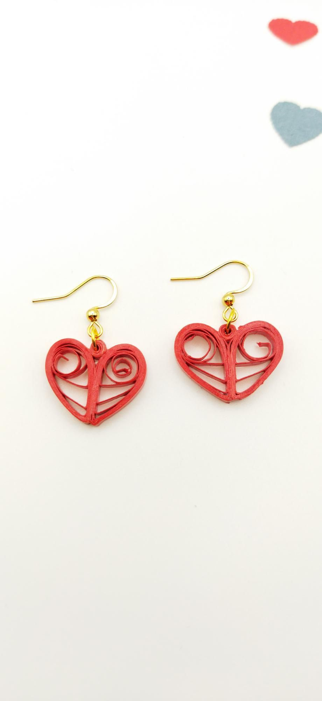 Boucles d'oreilles coeur de paperolles rouge