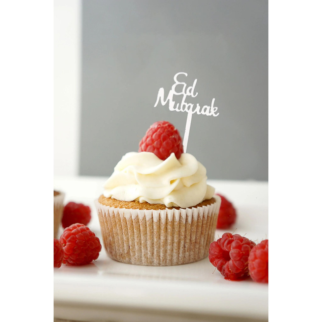 8 pcs Eid Acrylic Cupcake Topper - Silver