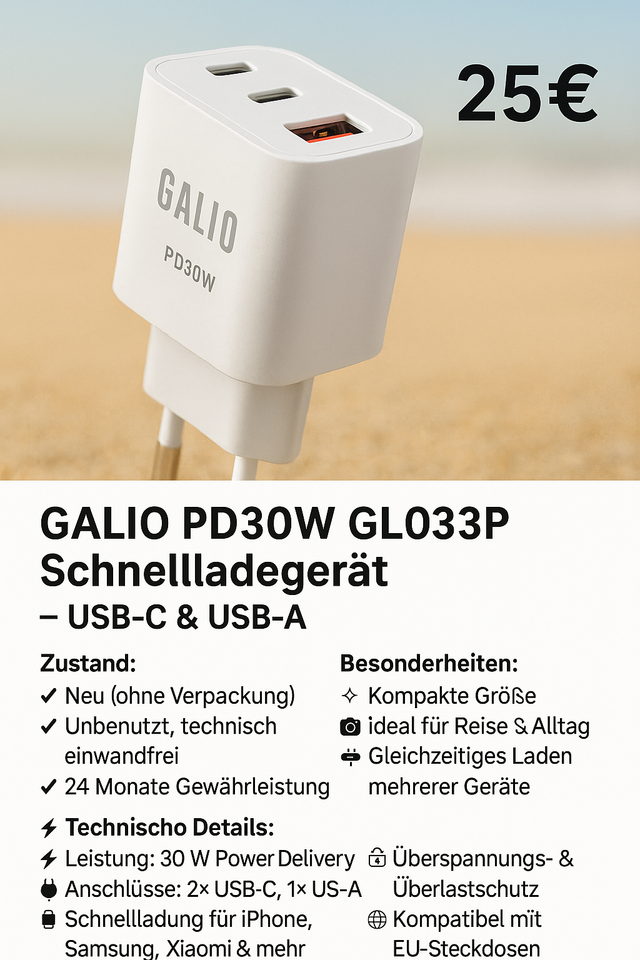 GALIO PD30W GL033P Schnellladegerät – USB-C & USB-A 