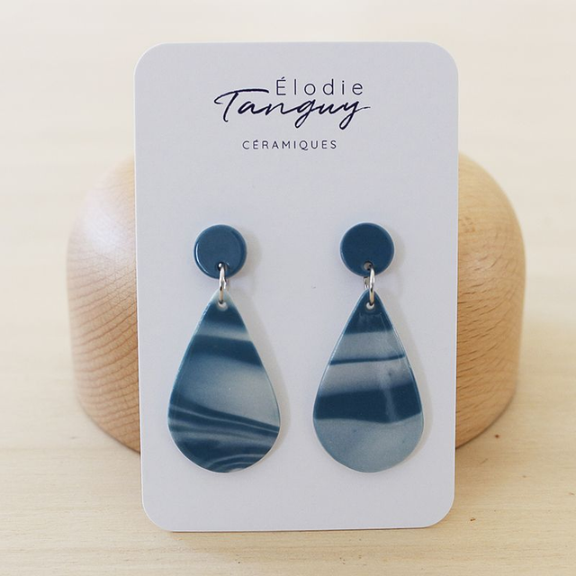 Boucles d’oreilles en porcelaine – Gouttes - Bleu émeraude - Brillant