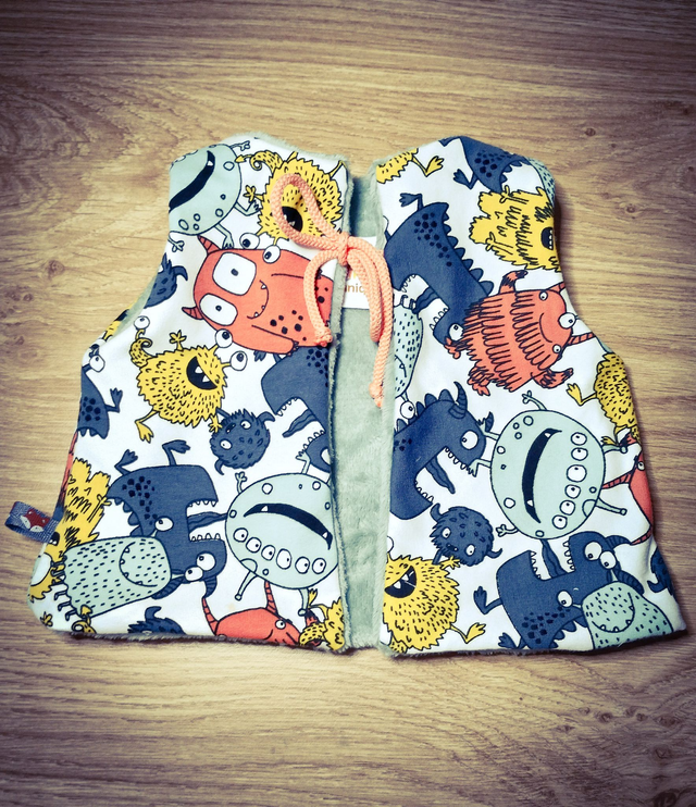 A*     3/6 MOIS   Gilet réversible "Monster" tout doux et tout chaud évolutif