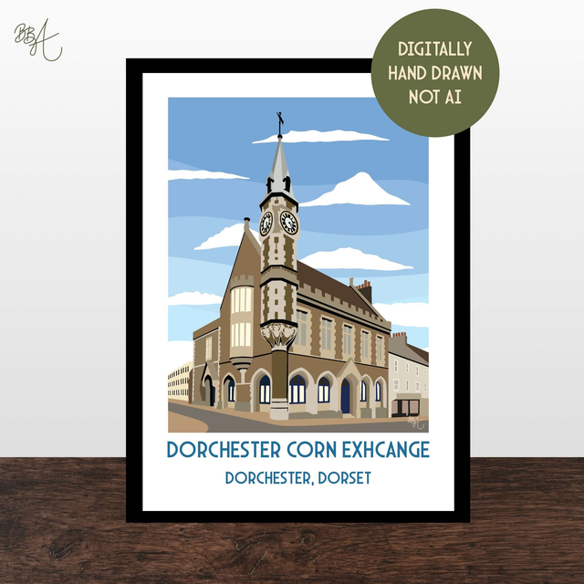 Dorchester Corn Exchange, Travel Poster Print - Vintage Style Dorset Wall Art
