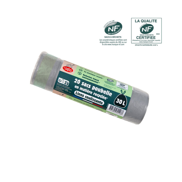Sac Poubelle avec Lien Coulissant 30L (Rouleau de 20 sacs)