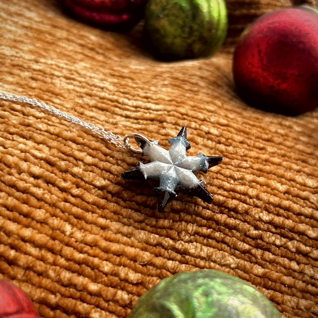 Snowflake Necklace Statement - Black, Blue and White