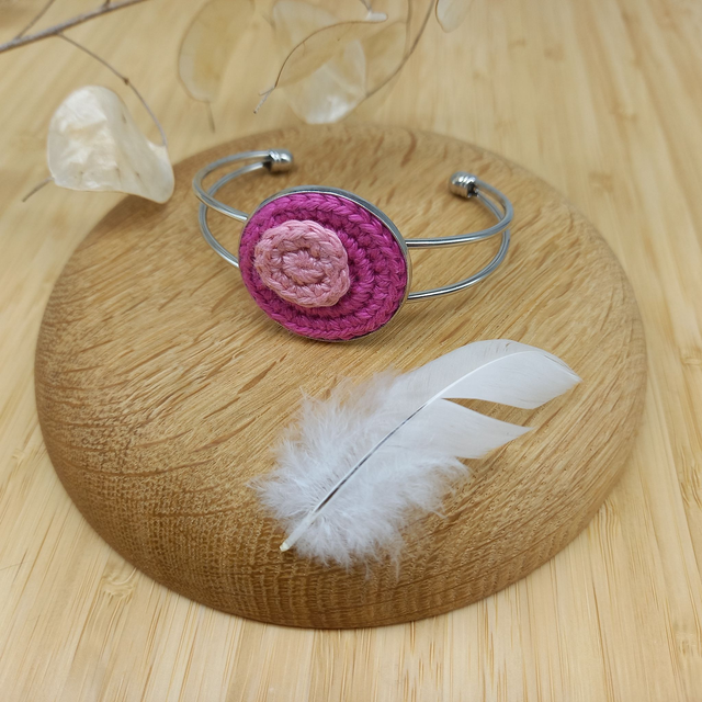 Parure rose et argentée - Bracelet cabochon rose et argenté