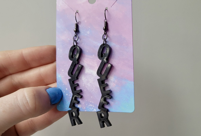 Earrings- Black QUEER Earrings | Stainless Steel Gunmetal Hooks
