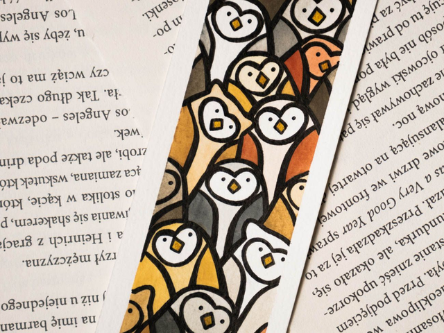 SOWY zakładka do książki, ręcznie malowana akwarela