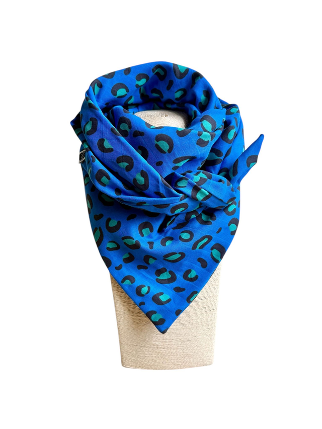 Foulard triangle - LEOPARD bleu et turquoise
