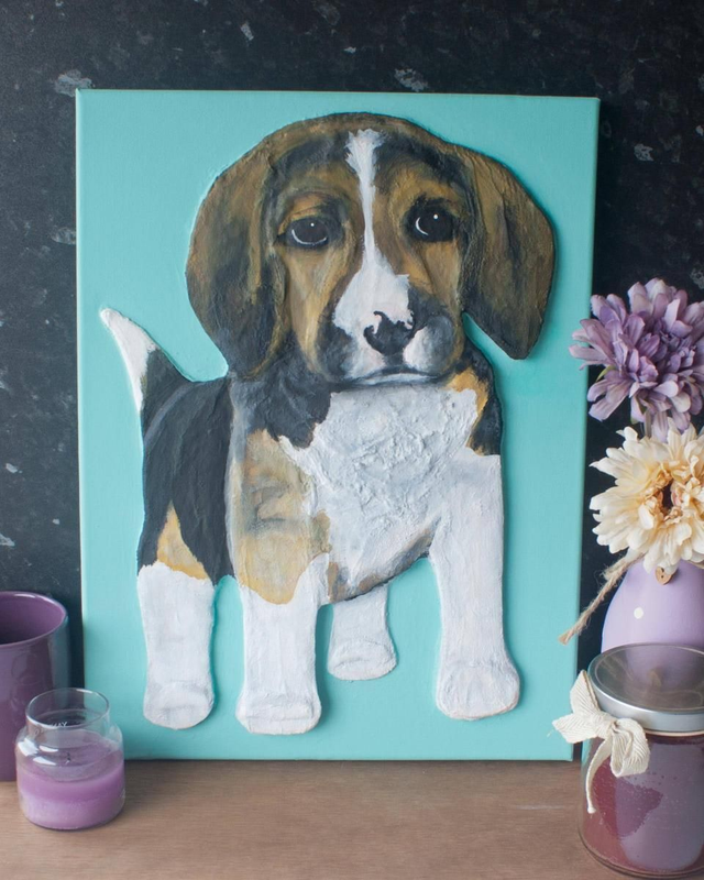 'Beagle Puppy' Original 3D Acrylic Painting by Artist Purple Faye