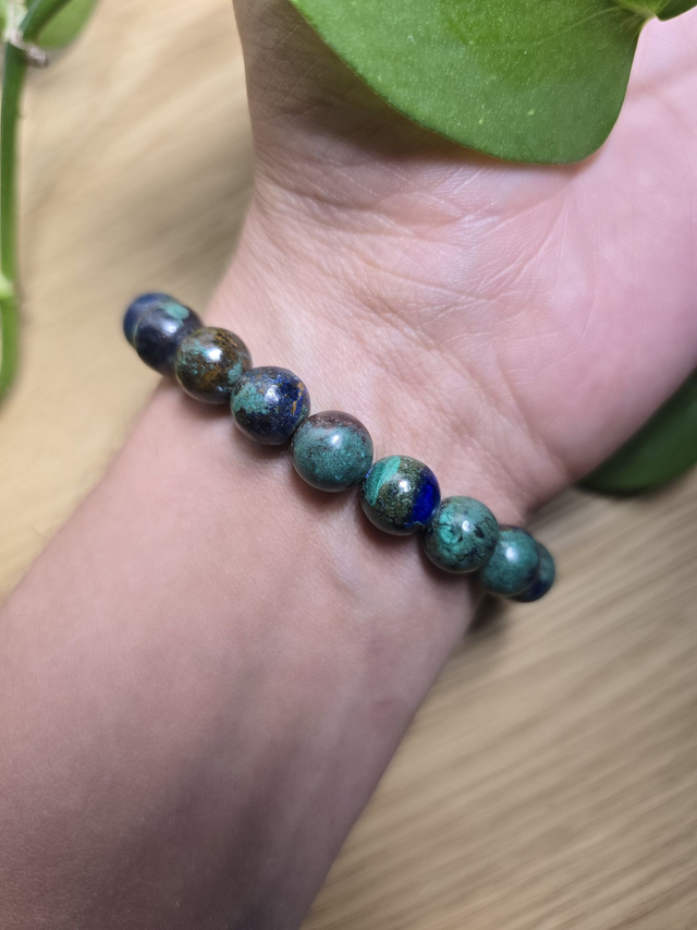 Bracelet Azurite Malachite naturelle, perles de 10 mm (Qualité AA)