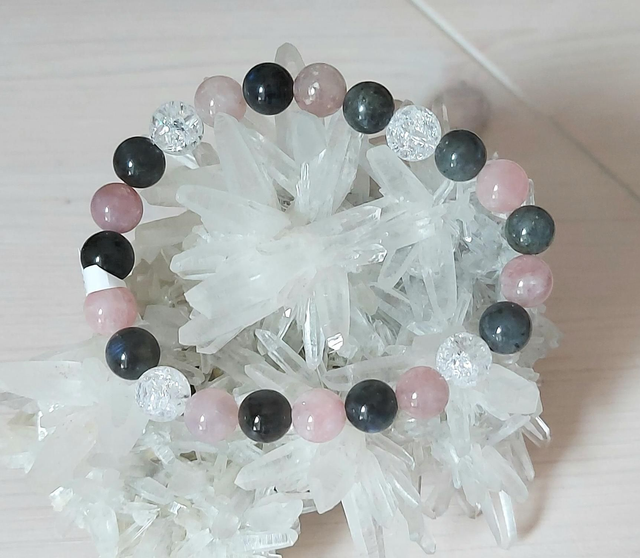 Cristal de Roche Crack, Quartz Rose &amp; Labradorite