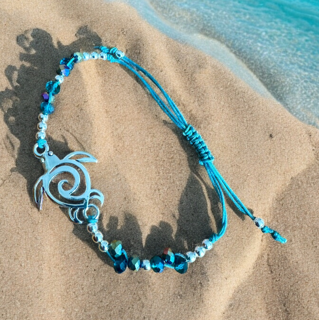 Turtle Blue &amp; Silver Bracelet
