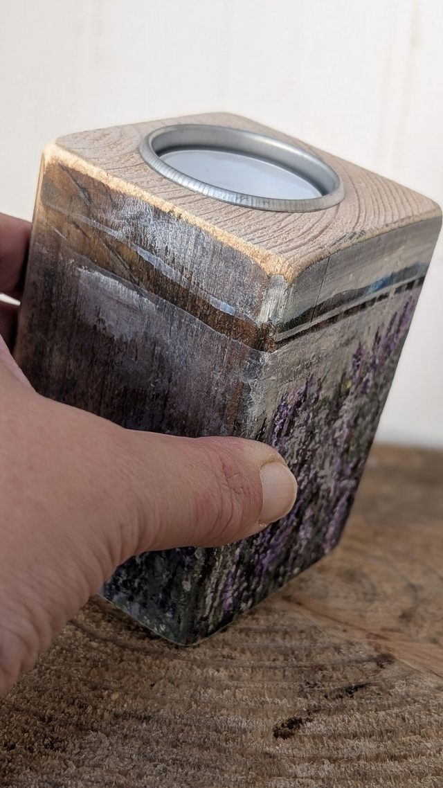 Arnside Lavender and Viaduct - Tealight Holder Reclaimed Wood