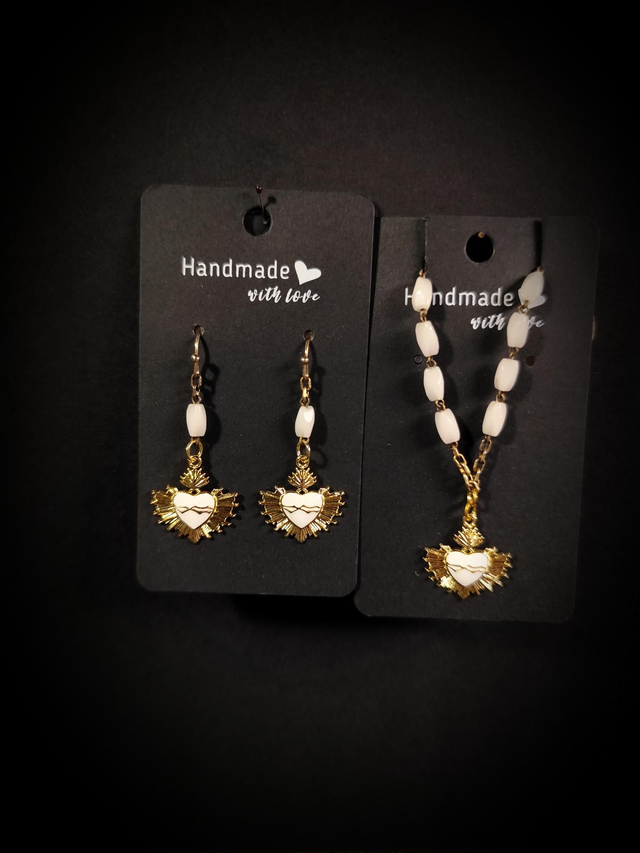 Parure Ex Voto coeur sacré  blanc et doré