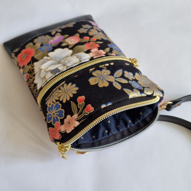 Mini-sac pour téléphone "Kanako" noir & simili cuir noir