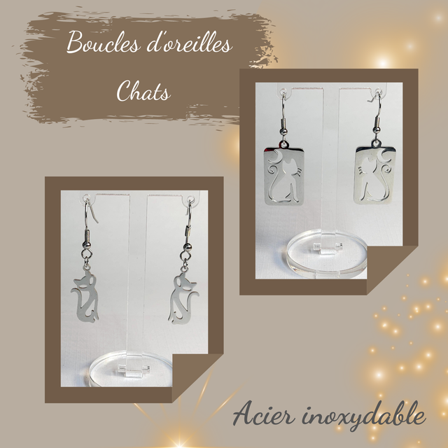 Boucles d&#039;oreilles Acier inoxydable - Chats