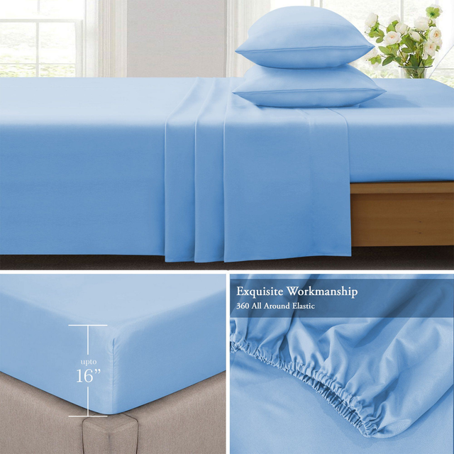 DESCAMPS - Pale Blue SUPERKING FLAT SHEET  - PALE BLUE 100% Cotton Flat Sheet