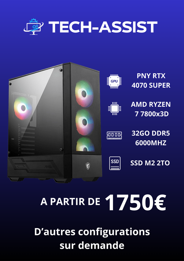 PC Gamer Ryzen 7 7800X3D RTX 4070 Super 32 Go DDR5
