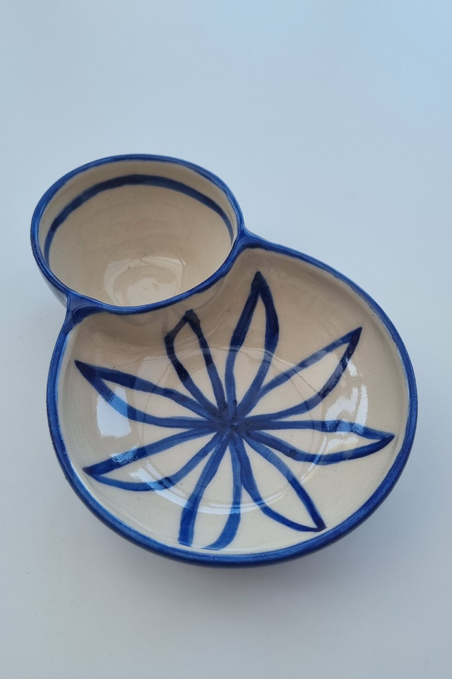 Double bowl - Cobalt Blue Flower