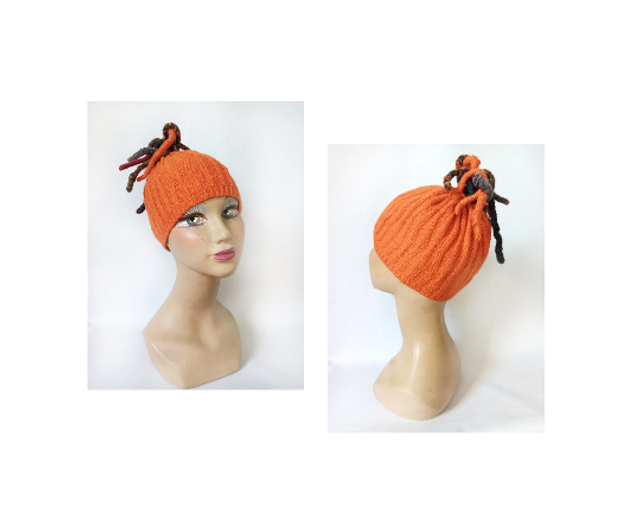 Bonnet orange fantaisie dreadlocks laine