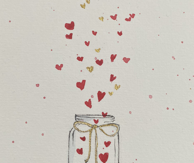 Carte Petits cœurs rouges et dorés 