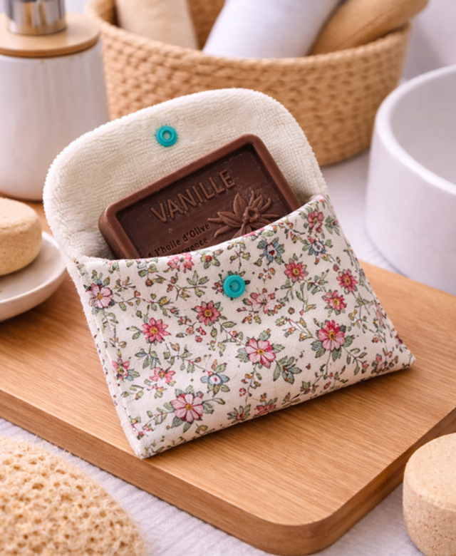 Pochette à savon en éponge bambou modèle « Eugénie » 